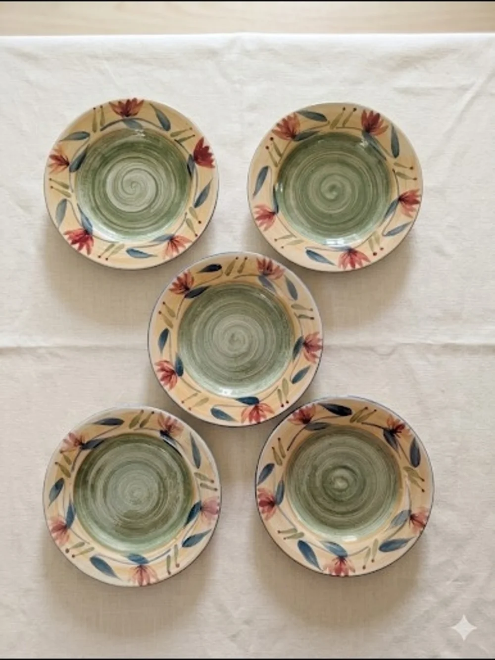 Pier 1 Elizabeth Salad Dessert Plates Set of 5 Green Floral Swirl Cottagecore